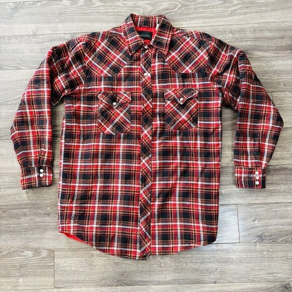 Vtg Stylewise Plaid Jacket Mens 15 1/2 Red Fleece Long Sleeve Lumberjack Outdoor - Picture 1 of 14